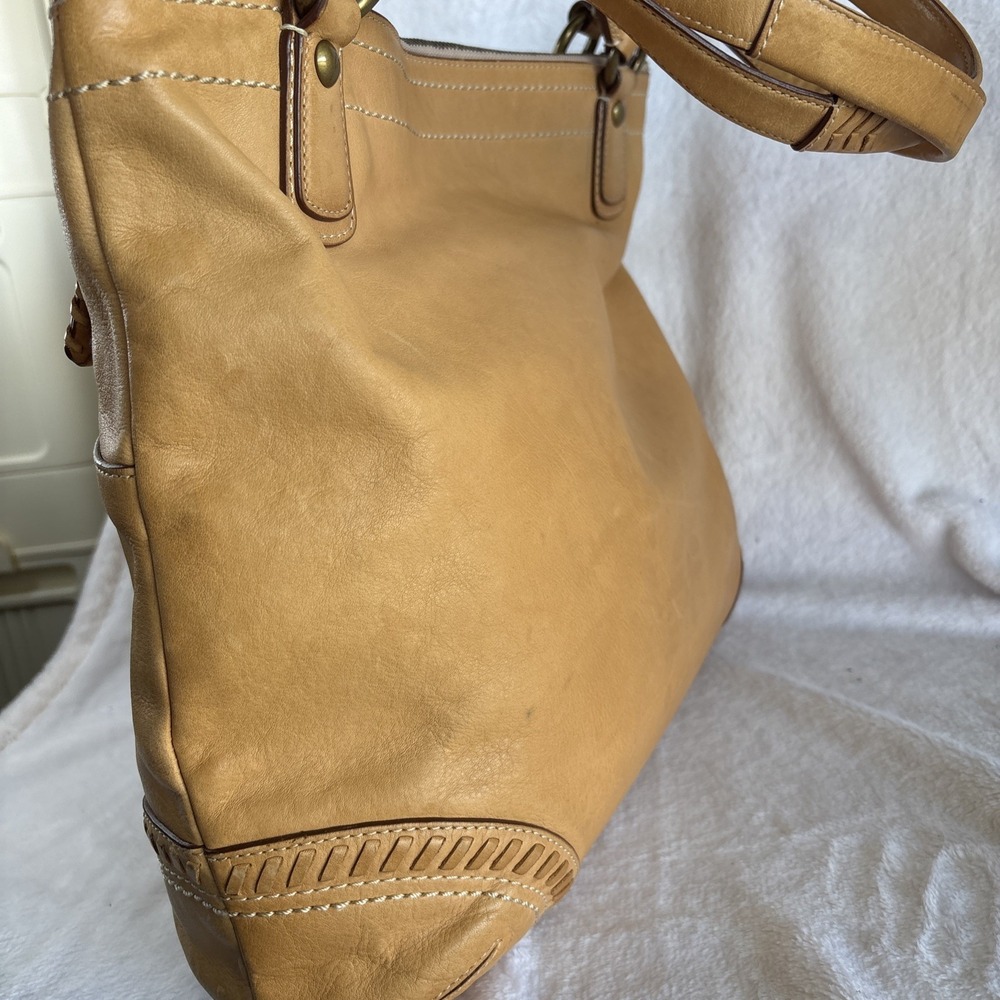 COACH Poppy Whipstitch Tote Bag Natural Tan Leather Large 19018 - Picture 9 of 16